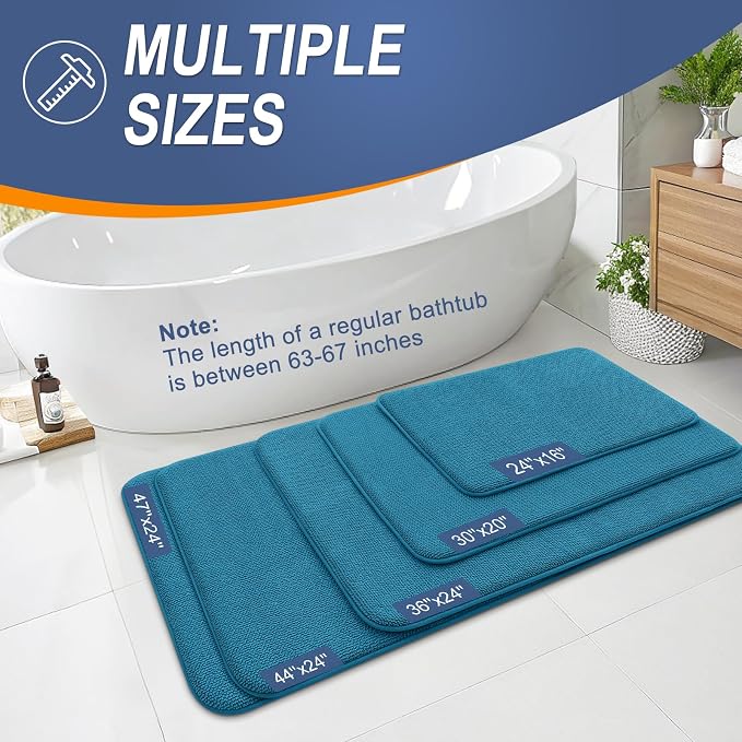 OLANLY Memory Foam Bathroom Runner Rugs 44x24, Long Bath Mats, Peacock Blue | Soft Quick Dry Bath Rugs, Non-Slip, Absorbent Machine Washable Mat for Bathroom Floor, Tub and Shower, Home Decor Accessories