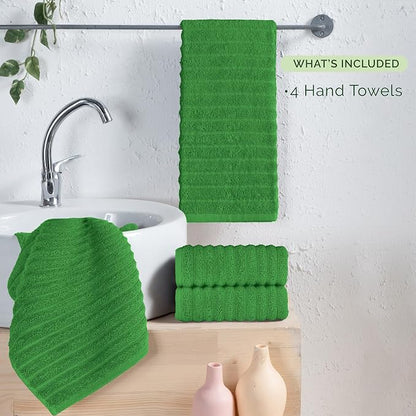 Elegant Comfort Luxury 100% Turkish Cotton Corduroy Ribbed 4 Pack Hand Towel Set 16 x 28 Inch - Absorbent, Super Soft, Quick Dry, Premium Towels for Bathroom, Gym, Spa and Hotel Use, Emerald Green