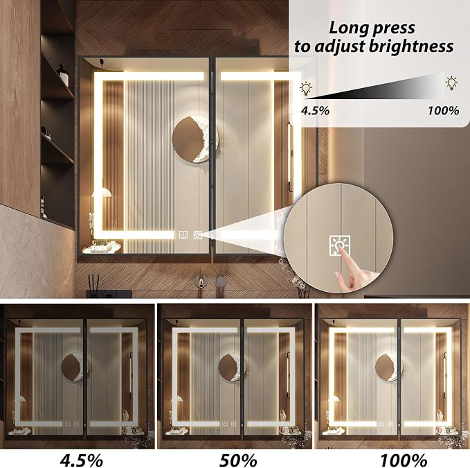 APRILSOUL 36x30 Inch Lighted Bathroom Medicine Cabinet with Mirror, Black Recessed or Surface Mount Medicine Cabinet Mirror with Storage and LED Lights, 3 Colors Temperature, Dimmable Light