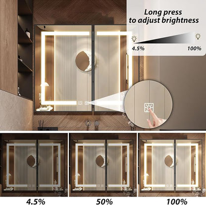 APRILSOUL 36x30 Inch Lighted Bathroom Medicine Cabinet with Mirror, Black Recessed or Surface Mount Medicine Cabinet Mirror with Storage and LED Lights, 3 Colors Temperature, Dimmable Light