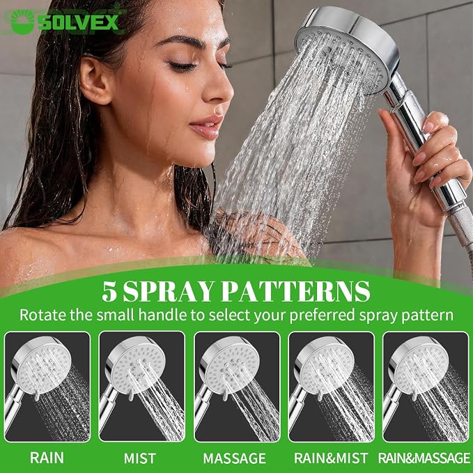 SOLVEX Shower Head with Handheld,High Pressure 5-mode Handheld Shower Head,Anti-clog Nozzles High Flow Hand Held Shower Head,Stainless Steel Leakproof Hose&Adjustable Bracket SP-92052