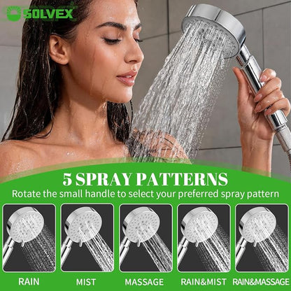 SOLVEX Shower Head with Handheld,High Pressure 5-mode Handheld Shower Head,Anti-clog Nozzles High Flow Hand Held Shower Head,Stainless Steel Leakproof Hose&Adjustable Bracket SP-92052