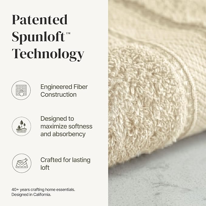 Modern Threads - Spun Loft 6-Piece 100% Combed Cotton Towel Set - Bath Towels, Hand Towels, & Washcloths - Super Absorbent & Quick Dry - 600 GSM - Soft & Plush, Sand