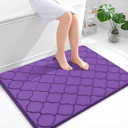 OLANLY Memory Foam Bath Mat Rug 40x32, Ultra Soft and Absorbent Bathroom Rugs, Non-Slip, Comfortable, Machine Washable Bath Carpet for Bathroom Floor, Tub, Shower and Home Decor Accessories, Purple