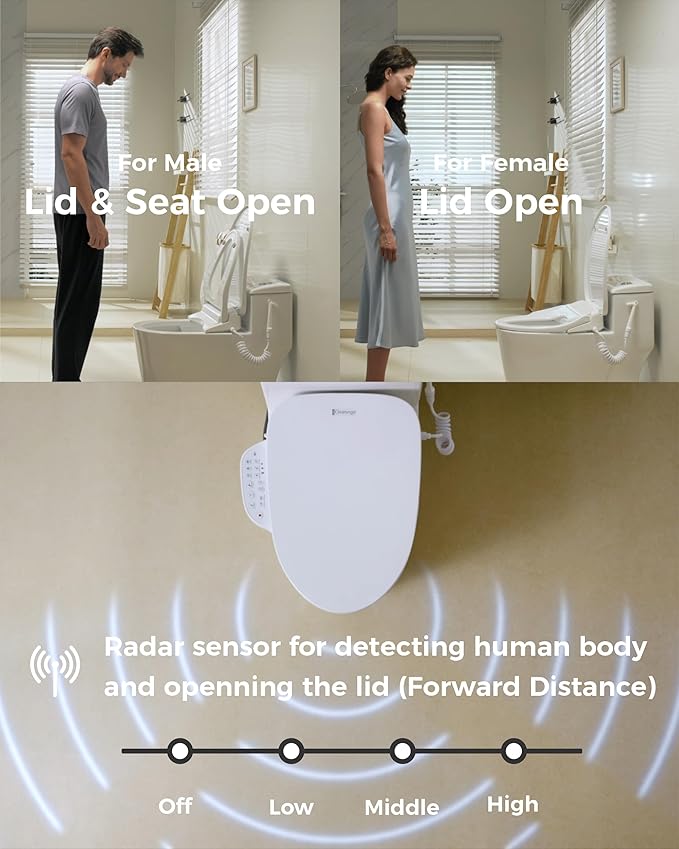 DC01 Pro iCleaningo Electric Bidet Toilet Seat, Auto Open Seat & Lid, 360° Handheld Spray,Warm Water Wash, Fast Dry Air Dryer, Heated Seat, Remote & Side Control, Night Light, Elongated