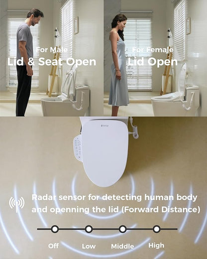 DC01 Pro iCleaningo Electric Bidet Toilet Seat, Auto Open Seat & Lid, 360° Handheld Spray,Warm Water Wash, Fast Dry Air Dryer, Heated Seat, Remote & Side Control, Night Light, Elongated
