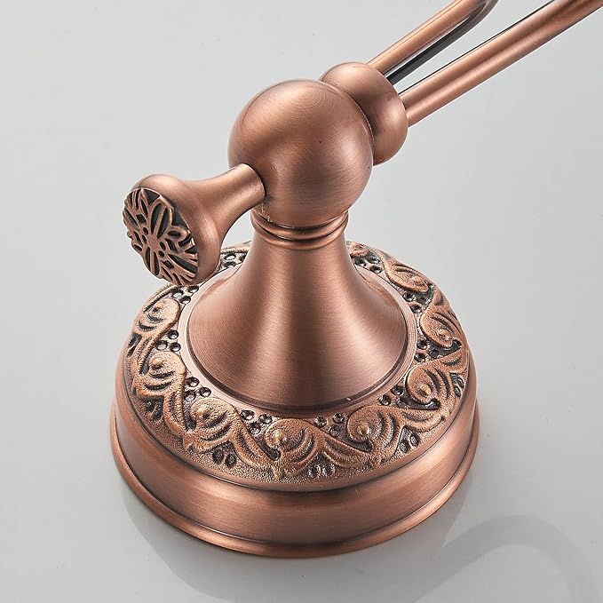 Red Copper Bath Towel Hooks, Wall Mounted Bathroom Hardware Accessories,Pattern Carving Design