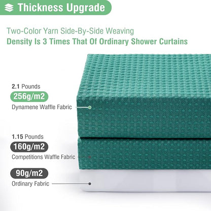 Waffle Shower Curtain 256GSM Heavy Duty Fabric 72x72 Seaweed Green | Thick Textured Cloth, Weighted Hem, Water Repellent Washable, Hotel Luxury Polyester Shower Curtain Set for Bathroom 12 Hooks