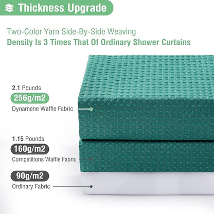 Extra Long Waffle Shower Curtain 256GSM Fabric 72x84 Seaweed Green | 84 Inch Long, Thick Cloth, Weighted Hem, Water Repellent, Tall Hotel Luxury Polyester Shower Curtains for Bathroom 12 Hooks