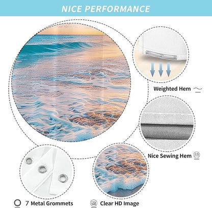 Ocean Beach Coastal Nautical Summer Sunset Small Stall RV Half Size Shower Curtain for Bathroom 39W*72H Inch Seaside Seacoast Beachy Waves Bathtub Decor Seascape Neutral Waterproof Polyester Fabric
