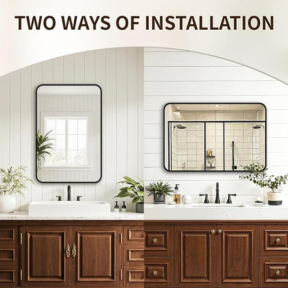 FICTOR Bathroom Mirror for Over Sink, 20"x30" Vanity Mirror for Wall, Black | Shatterproof Tempered Glass, Anti-Rust Frame, Vertical/Horizontal Mounting, Wall Mirror for Bedroom, Living Room, Entryway