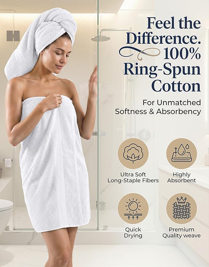 LANE LINEN Bath Towel Set 100% Cotton 24 Piece Soft Absorbent - White | Shower Towels - Generously Sized, Oversized & Roomy, Lightweight & Breathable, Fade-Resistant Color, Classic Terry Weave