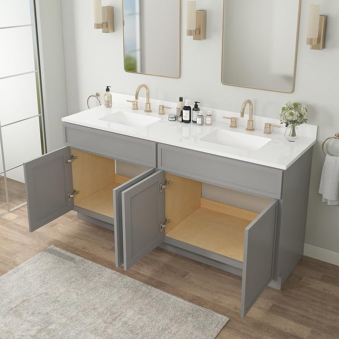 Vanity Art 66 Inch Bathroom Vanity Base Cabinet Double Sink Top (Without Sink), Soft Closing Door, Storage Unassembled Cabinet, Grey, 2ea 33 Inch Cabinet Combo