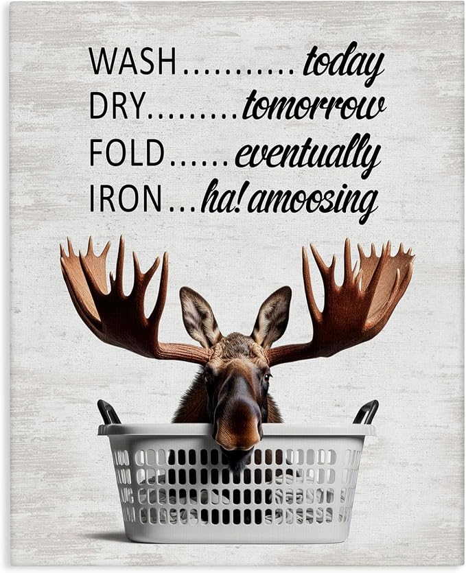Stupell Industries Sassy Moose Laundry Humor, 36 x 48 Inch Canvas Wall Art | Stupell Industries · By Lettered and Lined · Ready to hang · Fun farmhouse charm for bathroom or laundry room · Made in USA