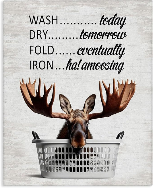 Stupell Industries Sassy Moose Laundry Humor, 24 x 30 Inch Canvas Wall Art | Stupell Industries · By Lettered and Lined · Ready to hang · Fun farmhouse charm for bathroom or laundry room · Made in USA