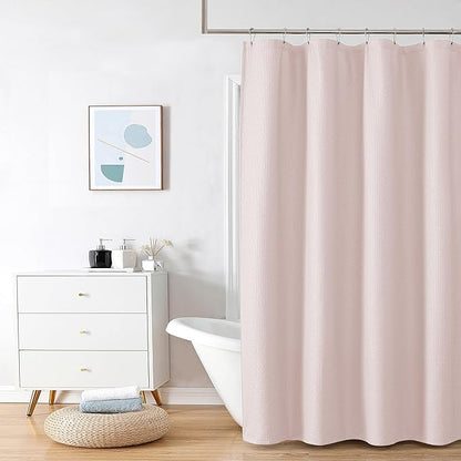 OVZME Stall Shower Curtain 48X72 inch, Embossed Textured Fabric Shower Curtain for Bathroom - Soft Cloth & Hotel Spa, Water Repellent, Machine Washable Bathroom Curtain, Pink