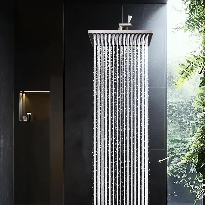Cobbe Rainfall Shower Head for Bathroom, 11.8 Inch Large Rectangular with Adjustable Stainless Steel 11 Inch Extension Arm - Premium Quality Luxury Experience, No Tools Installation, Brushed Nickel