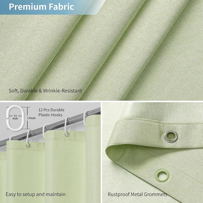 Waterproof Fabric Shower Curtain,No Liner Needed,72x72,Green | 2-in-1 Design,Linen Textured,100% Waterproof TPU-Laminated Backing,Magnetic Weighted,Machine Washable,For Bathroom,Hotel