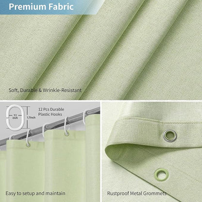 Extra Long Fabric Shower Curtain with Waterproof Layer,72x84,Green | 2-in-1 Design,Linen Textured,100% Waterproof TPU-Laminated Backing,Magnetic Weighted,Machine Washable,For Bathroom,Hotel