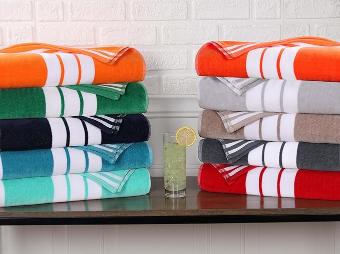 Superior Oversized Cotton Beach Towel Set of 4, Absorbent Towels For Bathroom, Beach, Pool, Swim, Adults, Kids, Vacation, Travel, Bath Sheet, Quick Dry Basics, Trip Essentials, Striped Decor, Charcoal
