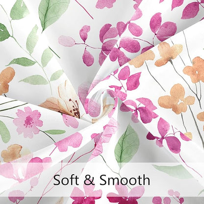 Pink Green Floral Shower Curtain, Cute Flower Fabric Shower Curtains for Bathroom, Watercolor Wildflower Butterfly Cloth Shower Curtain Set with Hooks, 72x72