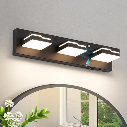 LED Modern Bathroom Vanity Light Fixtures 3-Light, 19 inch 3CCT Dimmable Nickel Motion Sensor Vanity Lights for Bathroom Lighting Fixtures Over Mirror, with 350° Rotatable Acrylic Heads