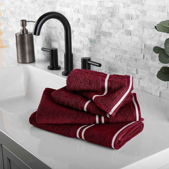 Lavish Home 8PC Bathroom Towels Set - 575GSM 100% Cotton Bathroom Essentials with 2 Bath Towels, 2 Hand Cloths, 2 Wash Cloths, and 2 Fingertip Fabric for Shower, Gym, Dorm and Spa (Burgundy)