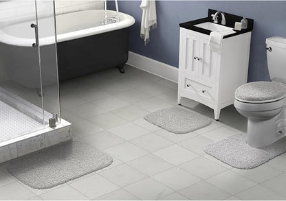 Garland Rug Jazz Nylon Washable 4 Piece Set (Lid, Contour,2 Mats) Platinum Gray Bath Rugs Soft, Absorbent, and Stylish for Your Bathroom