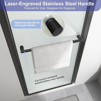 28"-30" W x 72" H Frameless Pivot Frosted Shower Door Matte Black | 1/4"(6mm) SGCC Tempered Glass with Explosion-Proof Film &Nano Coating,Customizable Width