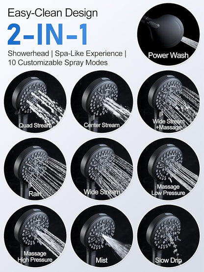 Woindo Shower Faucet Set with Slide Bar, 12" Rain Shower Head/8'' Side Shower Head and 10 Setting Handheld Ceiling Mount 3 Push Button Diverter Complete Rainfall Shower System Included Valve Trim Kit