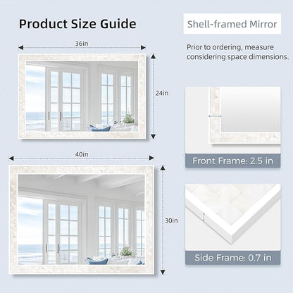 Tanmicoshomy White Shell Framed Rectangular Mirrors for Bathroom, 30x40 Inch Mirrors with Tempered Glass for Bedroom Living Room or Entryway, Wall Mounted Horizontal or Vertical Hanging