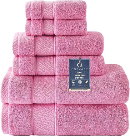 COZYART Bath Towel Set 6 PCS, Pink Luxury 100% Turkish Cotton 650GSM | Soft Absorbent Quick Dry, OEKO‑Tex 100 Cert. Zero Twist Ring Spun Cotton, Plush Fluffy, Breathable Hotel Quality Towels Set