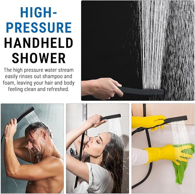 G-Promise All Metal 14" Rain Shower Head with Handheld for Bathroom Upgrade | All Metal, Built to Last, Easy Install, Adjustable Height & Angle for All Heights, Extra Long Hose, Modern Upgrade