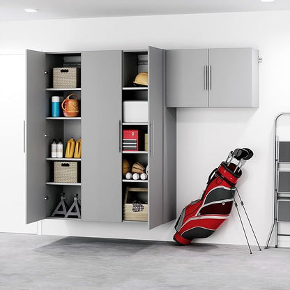 Prepac HangUps 30" Wide Upper Garage Storage Cabinet, Wood Hanging Wall Cabinet for Laundry Room, Wall Mounted Storage with Adjustable Shelf, Floating Cupboard with Metal Hanging Rail, Light Gray