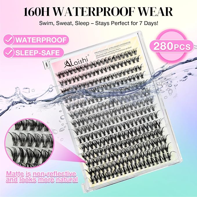 Lash Clusters DIY Cluster Eyelash Extensions 280pcs 9‑16mm 30D Wispy D Curl Natural Volume Lashes–Waterproof Fake Cat Eye Fluffy Individual Soft Clusters(16MIX2-1-X)