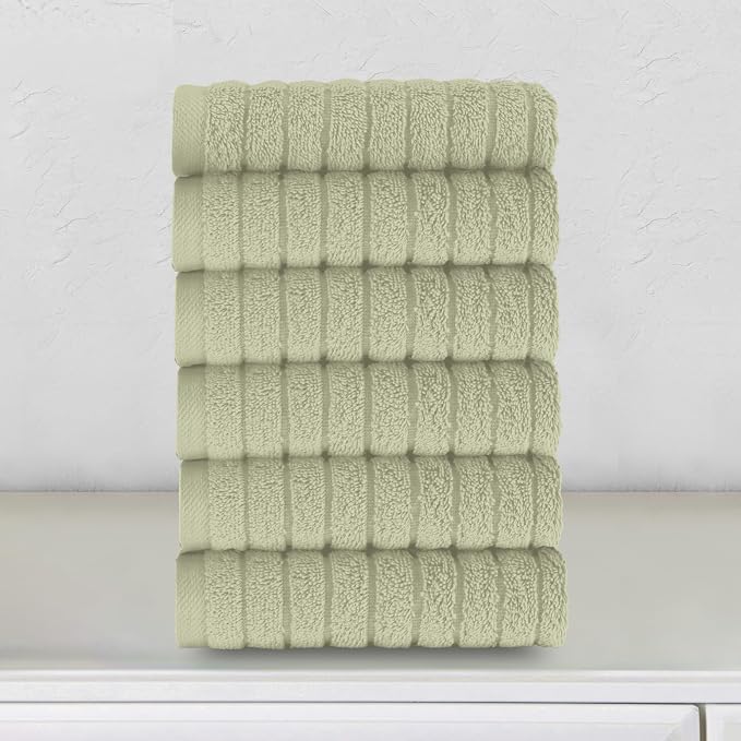 Elegant Comfort 100% Turkish Cotton Corduroy Ribbed Luxury Washcloths 6 Pack Soft 13 x 13 Inch - Higly Absorbent, Durable, Quick Dry, Spa Premium Hotel Quality for Bathroom or Travel, Mint Green