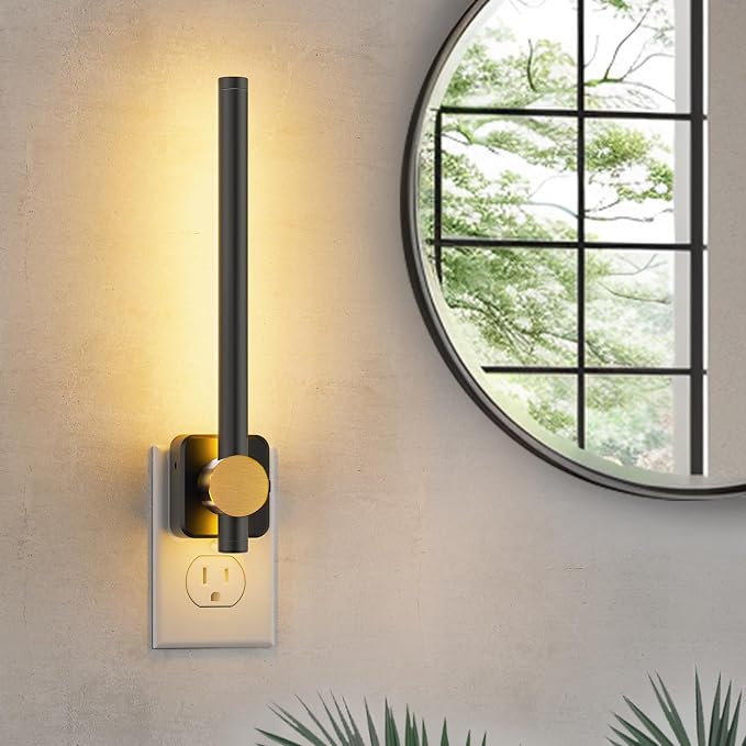 L LOHAS LED Night Light, Night Lights Plug into Wall, Dimmable Night Light | 0-200LM, Nightlight Black and Gold Vanity Light Bar for Bathroom Bedroom, Soft White 3000K, Dusk to Dawn Sensor