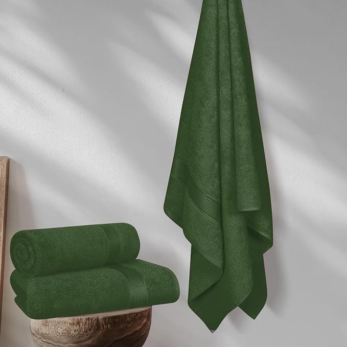 Cotton 2 Pack Oversized Bath Towel Set 28x55 inches, Large Bath Towels, Ultra Absorbant Compact Quickdry & Lightweight Towel, Ideal for Gym Travel Camp Pool - Olive Green