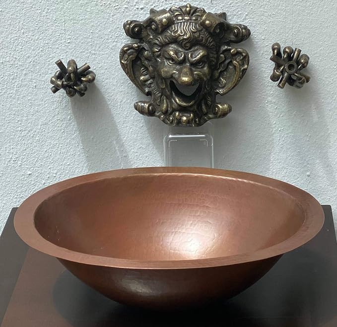 16" x 13" Oval Copper Bathroom Sink Mexican Copper Bath Sink Pure Copper Hand Hammered Dual Mount Brown CPS02