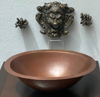 16" x 13" Oval Copper Bathroom Sink Mexican Copper Bath Sink Pure Copper Hand Hammered Dual Mount Brown CPS02