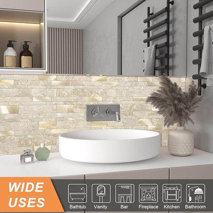 VAOVI Peel and Stick Tile Stone Backsplash for Kitchen Wall(10pcs,Beige)
