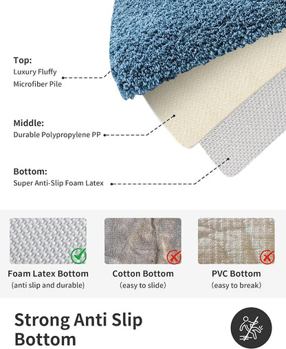 ILANGO Blue Bathroom Rugs 70" × 24" Non Slip & Super Absorbent Extra Thick Soft, Washable Bath Carpet Runner for Floor, Microfiber Plush Shaggy Bath Mats with Rubber for Bedroom Bathtub Shower Room