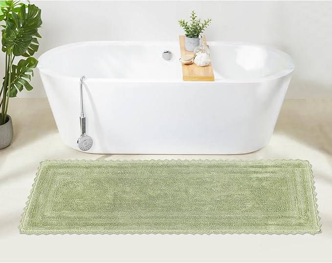 Better Trends Lilly Crochet 24x40 Reversible Bath Rugs and Bath mats for Bathroom, Luxurious 100% Cotton Bath Rug & Water Absorbent Bathroom Mat - Sage Green Bath Matt