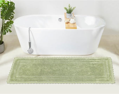 Better Trends Lilly Crochet 24x40 Reversible Bath Rugs and Bath mats for Bathroom, Luxurious 100% Cotton Bath Rug & Water Absorbent Bathroom Mat - Sage Green Bath Matt