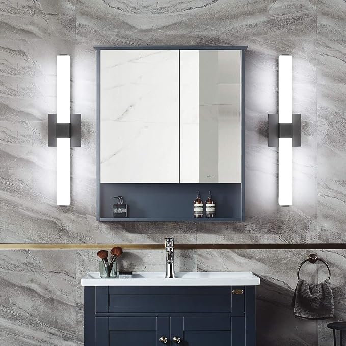 Bathroom Vanity Light Black - 24 inch Modern Vanity Lights for Bathroom - 18W LED Bath Lights Over Mirror Cool White Light 6000K