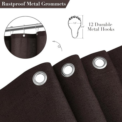 Extra Long Linen Shower Curtain for Bathroom 96 Inches Long Chocolate Brown | 8ft Ceiling to Floor Weighted Bath Curtains Set with Hook, Neutral Boho Farmhouse, Simple Luxury Shower Decor, 1 Panel, 72x96