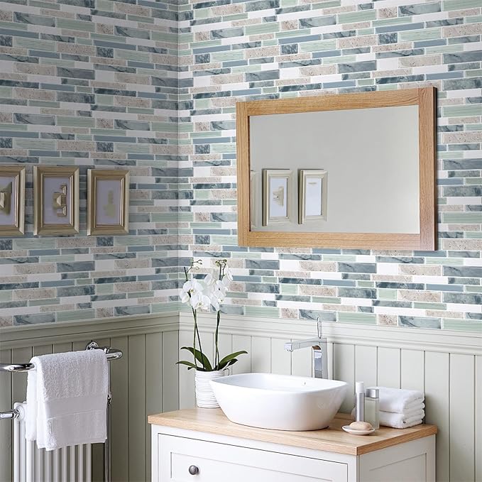 10-Sheet Peel and Stick Kitchen Backsplash Tiles | 3D Waterproof Self Adhesive Wall Tile Stick on Backsplash for Kitchen and Bathroom(Sage Green,12"×12")