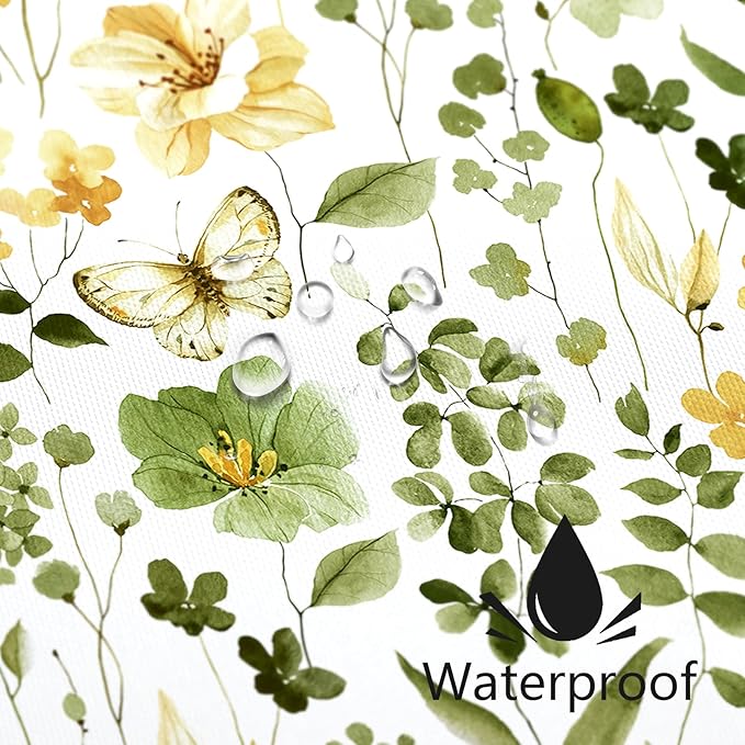 Small Stall Shower Curtain 36 x 72 Inch, Half Narrow Olive Green Floral Shower Curtains for Bathroom, Watercolor Flower Butterfly Fabric Shower Curtain Set with Hooks