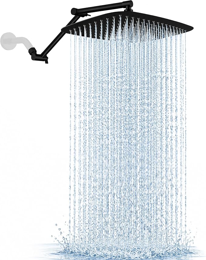 G-Promise 14 Inch All Metal Rain Shower Head with Extension Arm | Built to Last, Rust Resistant, Easy to Install, Adjustable, Full Body Coverage Large Rainfall Shower Head, Daily SPA