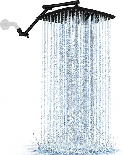 G-Promise 14 Inch All Metal Rain Shower Head with Extension Arm | Built to Last, Rust Resistant, Easy to Install, Adjustable, Full Body Coverage Large Rainfall Shower Head, Daily SPA